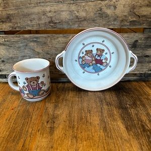 Vintage Pfalzkeramik West Germany Children’s Bowl & Cup Set Teddy Bears